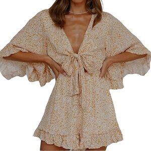 Ruffle Sleeve Floral Romper